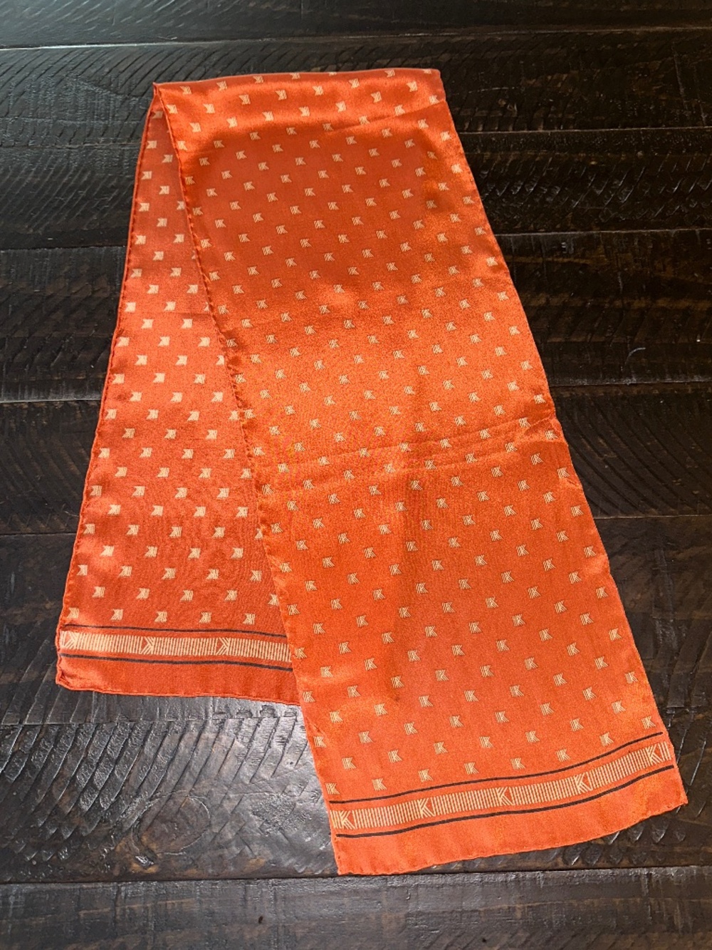 Vintage "Kelly Girl" Corporate Uniform Silk Scarf – Rust / Orange Monogram Print